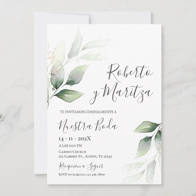 Invitation Espagnol Mariage de verdure (Devant)