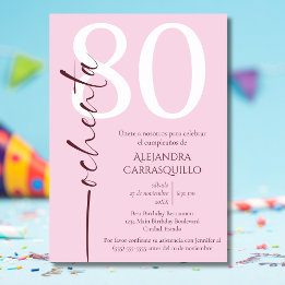 Invitation Espagnol minimaliste chic rose blanc 80e anniversa