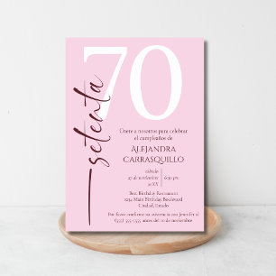 Invitation Espagnol Minimaliste Rose Anniversaire 70 Ans