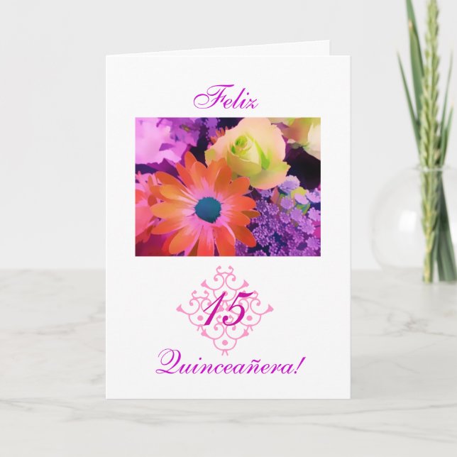 Invitation Espagnol : Quinceañera- Flores (Devant)