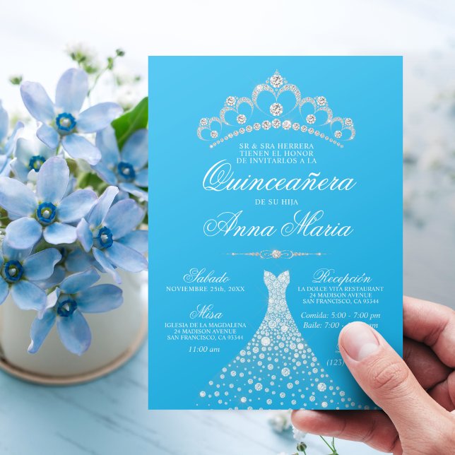Invitation Espagnol Quinceañera Mis Quince bleu turquoise (Créateur téléchargé)