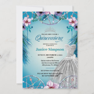 Invitation Espagnol Quinceañera plume Dream attrcher rose Inv