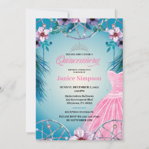 Invitation Espagnol Quinceañera plume Dream attrcher rose Inv