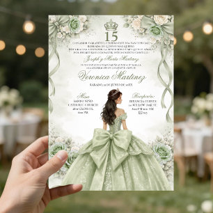 Invitation Espagnol Quinceañera Vert Sauge Princesse 15 Ans