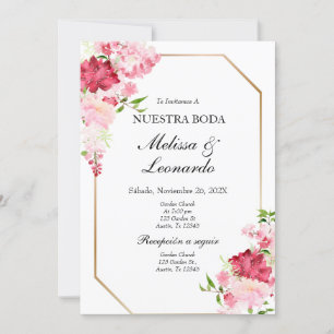 Invitation Espagnol rose et rouge à fleurs mariage