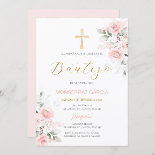Invitation Espagnol rose Floral Baptême fille