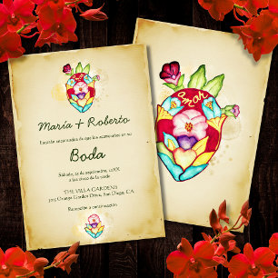 Invitation Espagnol, Rustique Floral Heart Mariage mexicain