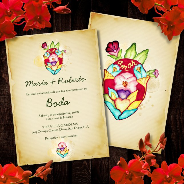 Invitation Espagnol, Rustique Floral Heart Mariage mexicain (Créateur téléchargé)