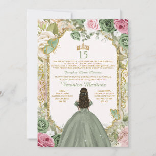 Invitation Espagnol Sage Rose & Or 15 Años Princess Anniversa