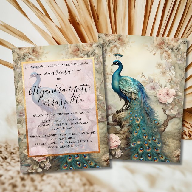 Invitation Espagnol Vintage Peacock Elégant 40e anniversaire (Créateur téléchargé)