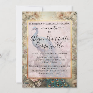 Invitation Espagnol Vintage Peacock Fancy 50e anniversaire