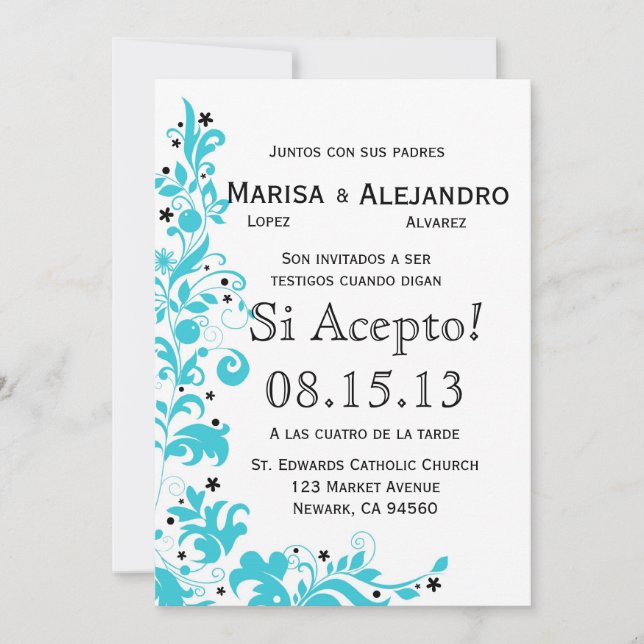 Invitation Español d'en d'Azul Y Blanco Invitacion de Boda (Devant)