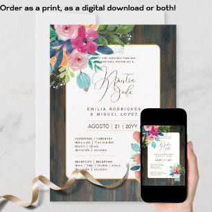 Invitation Espanol Invitación de Boda Floral Mariage Rustic I