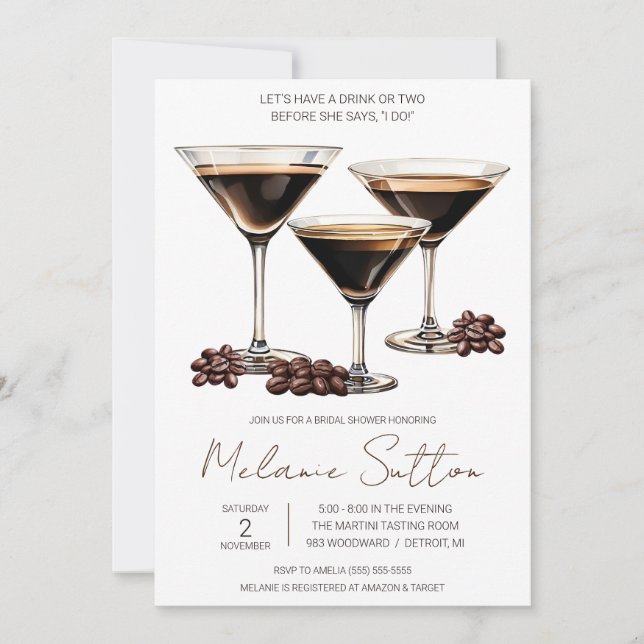 Invitation Espresso Martini, Cocktail Boisson, Fête des marié (Devant)