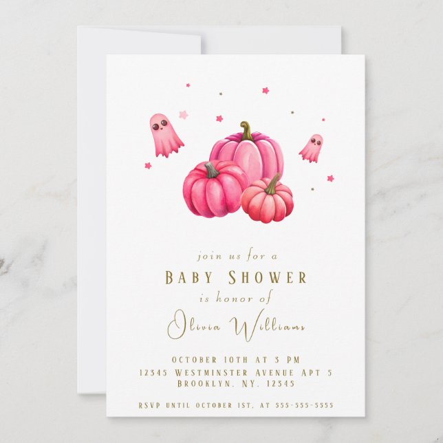 Invitation Est presque dû petit Baby shower Boo Halloween (Devant)