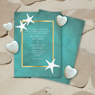 Invitation Estarfish blanche sur la plage de papier taché tur