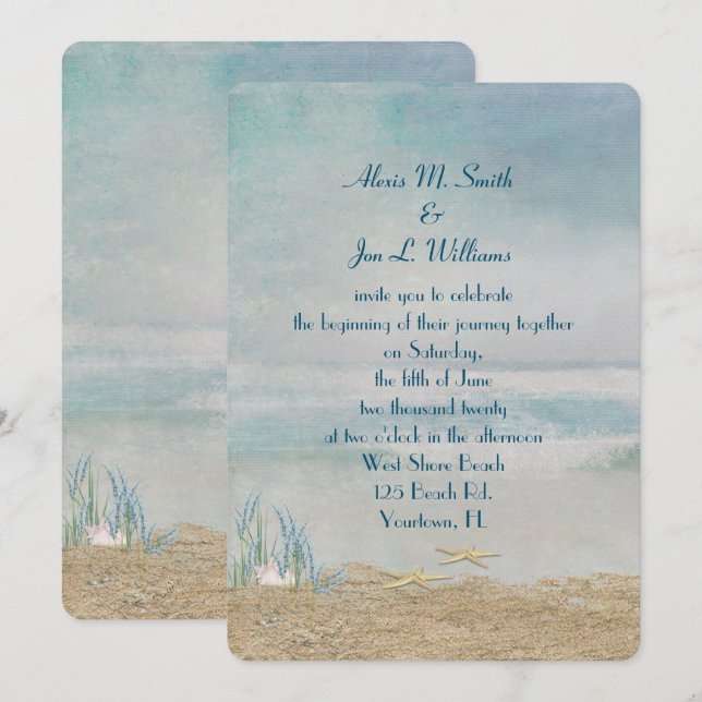 Invitation Estarfish mariage sur la plage (Devant / Derrière)