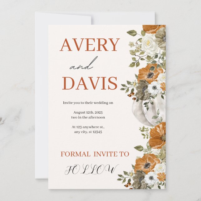 Invitation esthétique mariage de automne 2025 (Devant)