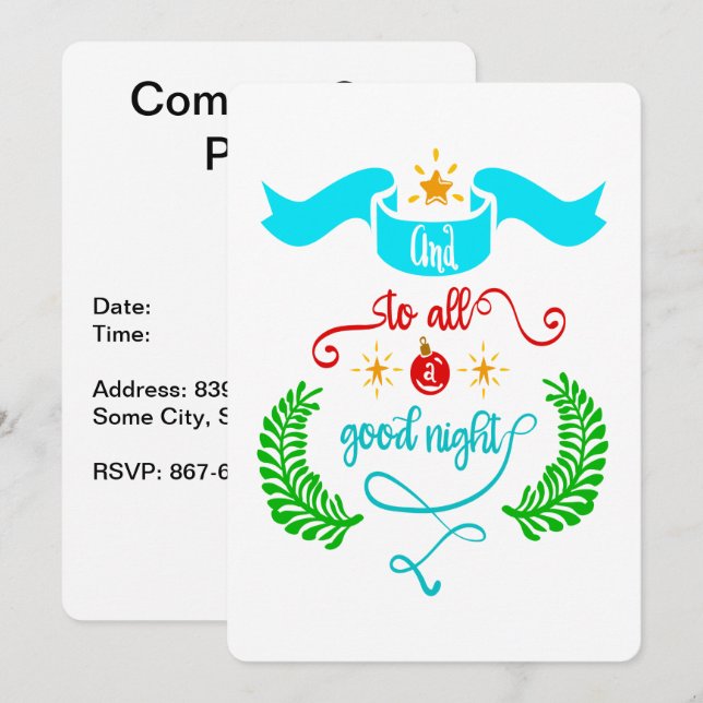 Invitation Et à tous une bonne nuit Typographie de Noël (Devant / Derrière)