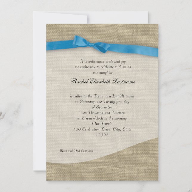 Invitation  et Bat mitzvah Burlap (Devant)