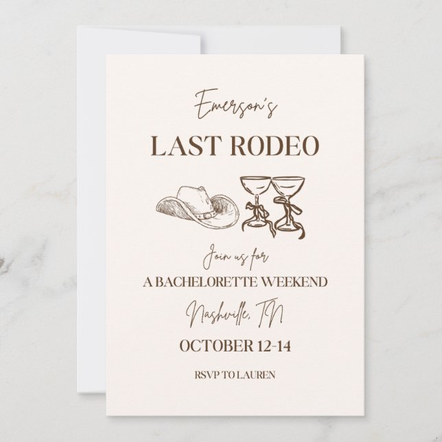 Invitation et Itinéraire du dernier Rodeo Bachelor (Devant)