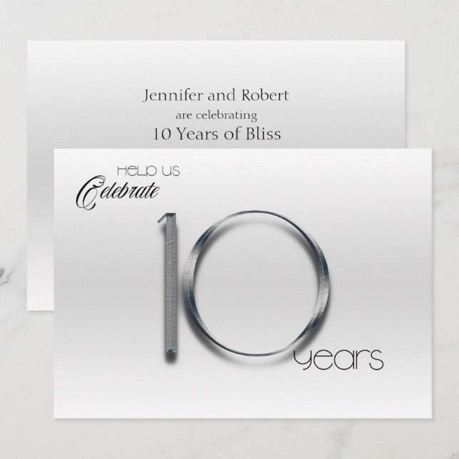 Invitation Étain Élégant 10e Anniversaire de Mariage (Devant / Derrière)