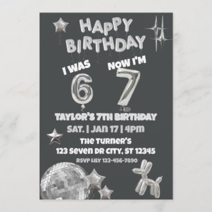Invitation Était 6 Maintenant 7, Silver Balloon 7e Anniversai