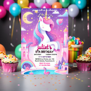 Invitation Étape girly mignonne rose violet licorne 1er anniv