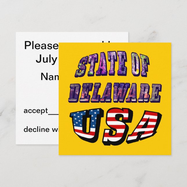 Invitation Etat du Delaware USA Photo & Flag Text (Devant / Derrière)