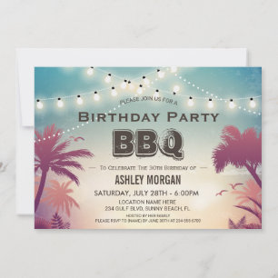 Invitation Été Anniversaire BBQ Party Palm Tree lumières à co