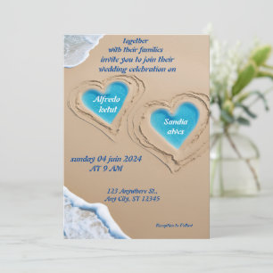 Invitation été aquarelle plage océan bleu mariage
