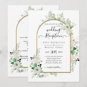 Invitation Été Blanc Roses Émeraude Sage Verdure MARIAGE
