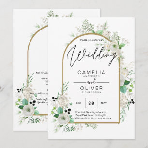 Invitation Été Blanc Roses Émeraude Sage Verdure MARIAGE