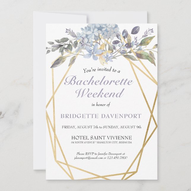 Invitation Été Blue Floral Bachelorette Week-end Itinéraire (Devant)