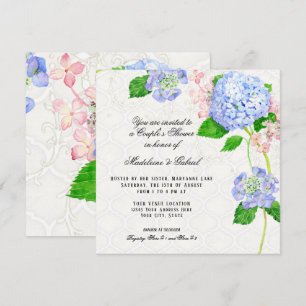 Invitation Eté Blue Hydrangea Aquarelle Couples Douche