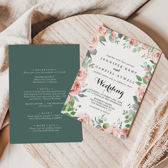 Invitation Été Breeze Floral avant et arrière Mariage (Créateur téléchargé)