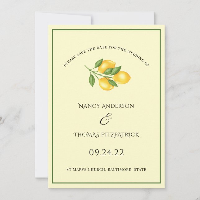 Invitation été citron med classique mariage enregistrer la da (Devant)