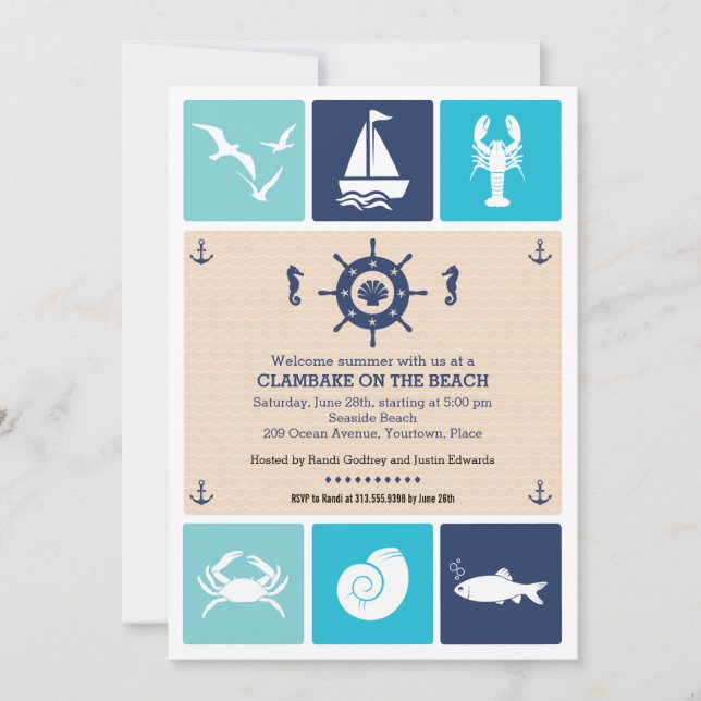 Invitation Été Clambake Nautic Beach Icons (Devant)