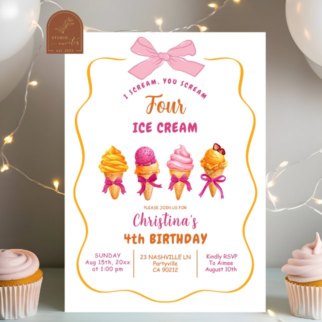 Invitation Été Crème glacée cri 4 Crème glacée 4ème anniversa (Créateur téléchargé)