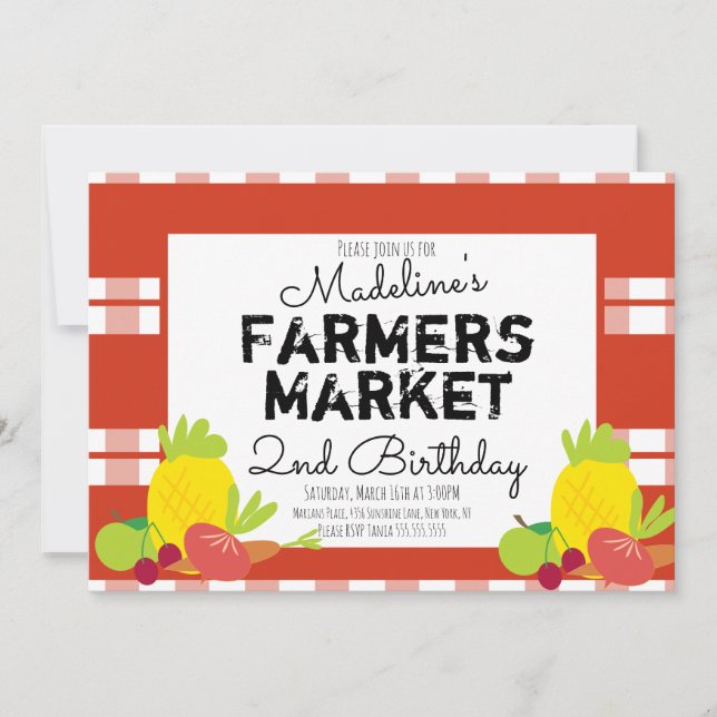 Invitation Été Fermiers Marché Légumes Pique-nique Anniversai (Devant)