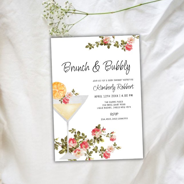 Invitation Été Floral Brunch Bubbly Champagne Baby shower (Summer Floral Brunch Bubbly Champagne Baby Shower Invitation)