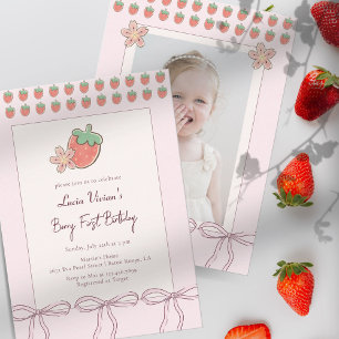 Invitation Été, Fraises, Ruban Photo 1er Anniversaire