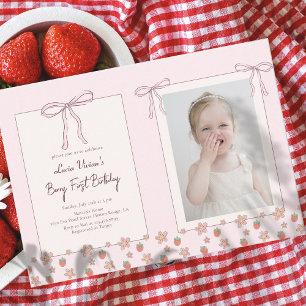 Invitation Été, Fraises, Ruban Photo 1er Anniversaire