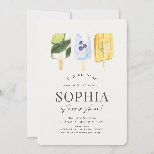 Invitation Eté Fruit Popsicle Aquarelle Anniversaire (Devant)