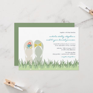 Invitation Été Jardin Fleurs de laiton Flip Flops Mariage