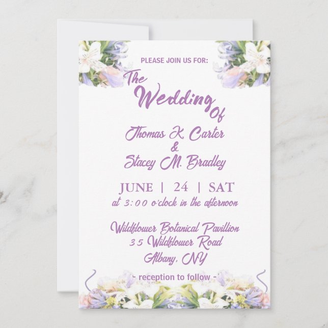 Invitation Été Lilac Fleur sauvage Mariage romantique (Devant)