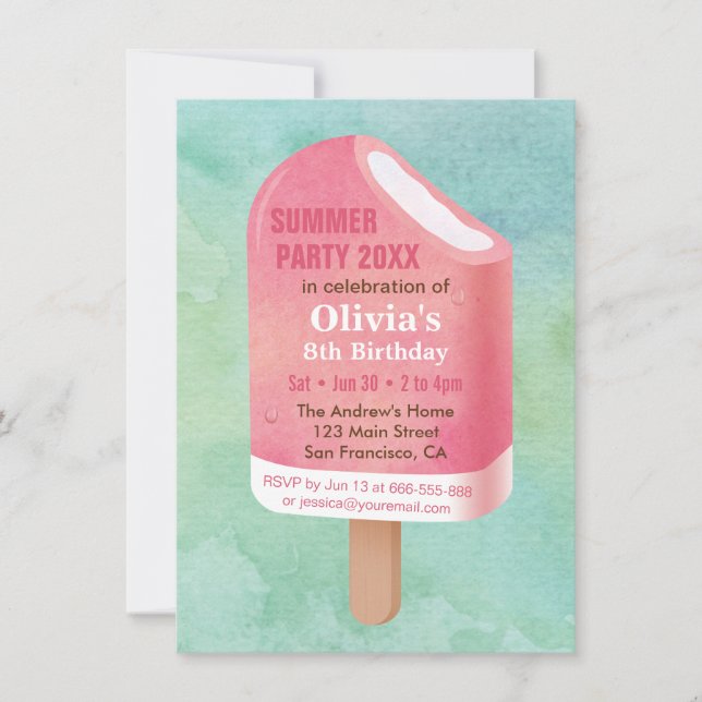 Invitation Été Lolly Popsicle Crème de glace fête d'anniversa (Devant)