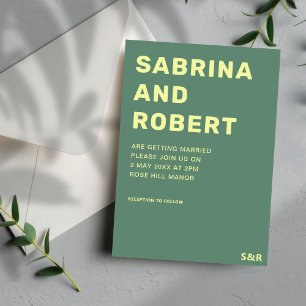 Invitation Été Mariage de script vert et jaune gras