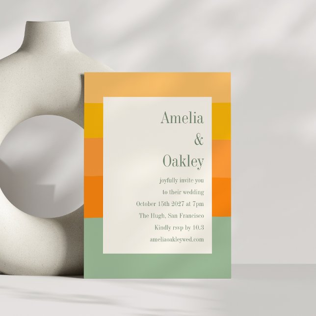 Invitation Été moderne Orange Sage Vert Mariage en bande (Créateur téléchargé)
