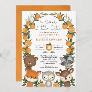 Invitation Été Orange Bois Animaux Baby shower neutre